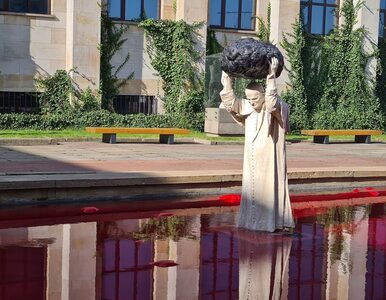 Miniatura: Jan Paweł II w basenie z czerwoną cieczą....